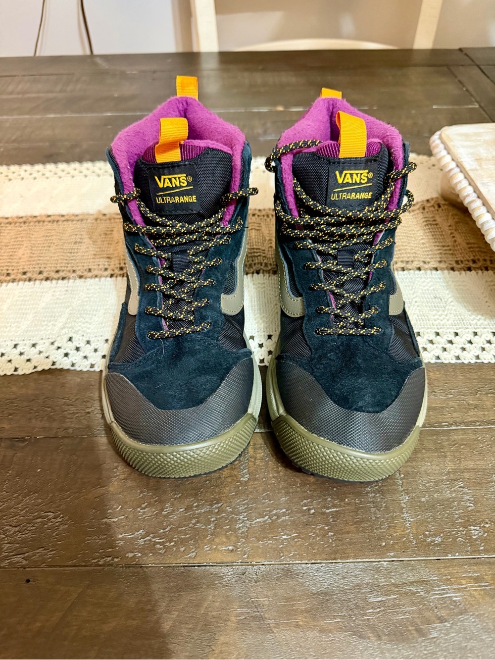Vans Women's Lace-Up High-Top Boots in Black, Purple & Yellow